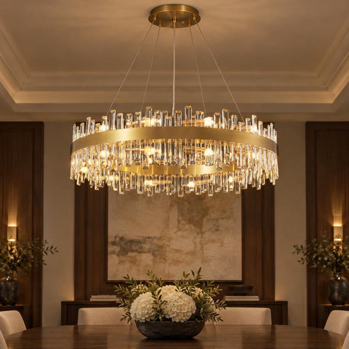 Modern Gold Crystal Chandelier Adjustable Hanging Metal E12 Bulb 12-20 Lights