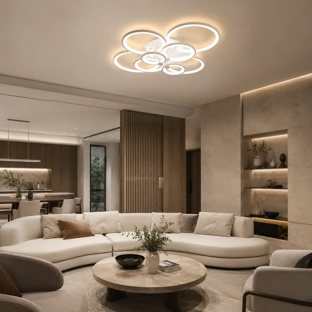 Modern Multi Ring Flush Mount Ceiling Light Metal Acrylic LED Dimmable Adjustable