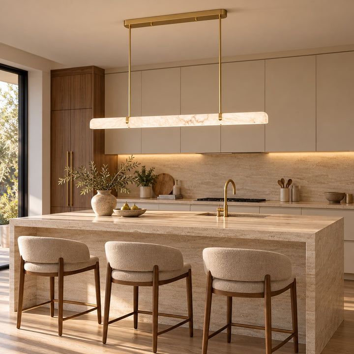 Linear Chandelier Wall Mounted Alabaster Shade Metal Frame LED Lighting Fixture
