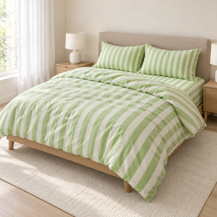 Modern Striped Bedding Set Cotton-Polyester Blend Duvet Cover Flat Sheet Pillow Case