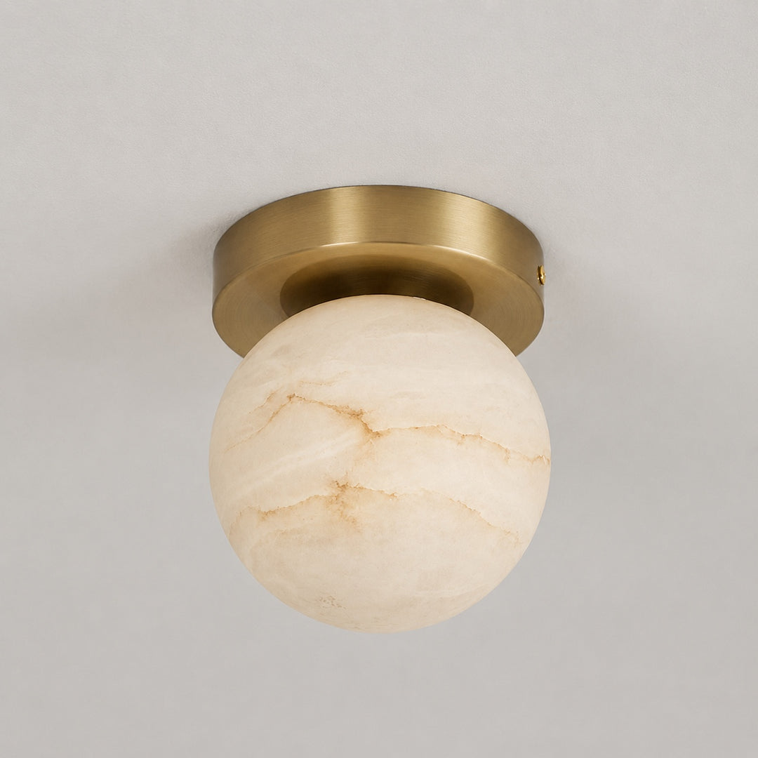 Natural Alabaster Flush Mount Ceiling Light – Modern Brass Finish