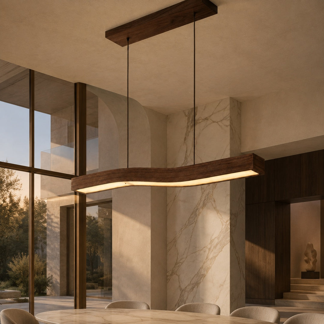 Modern Pendant Light Adjustable Hanging Design Wood Finish Dimmable LED for Kitchen Island