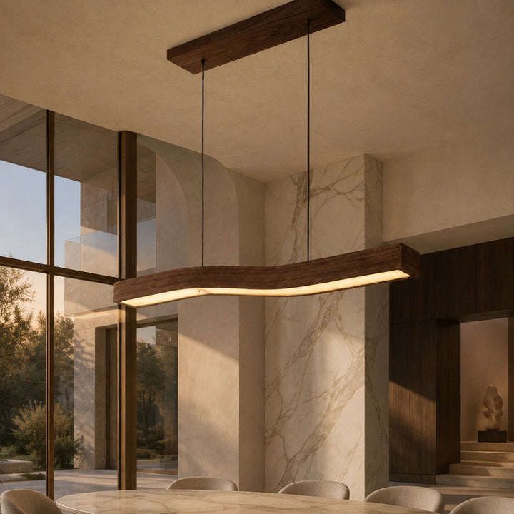 Modern Pendant Light Adjustable Hanging Design Wood Finish Dimmable LED for Kitchen Island