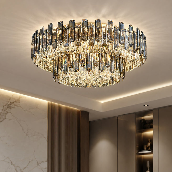Modern Round Ceiling Light Chandelier with Crystal Accents Stainless Steel LED Adjustable Color Temperature
