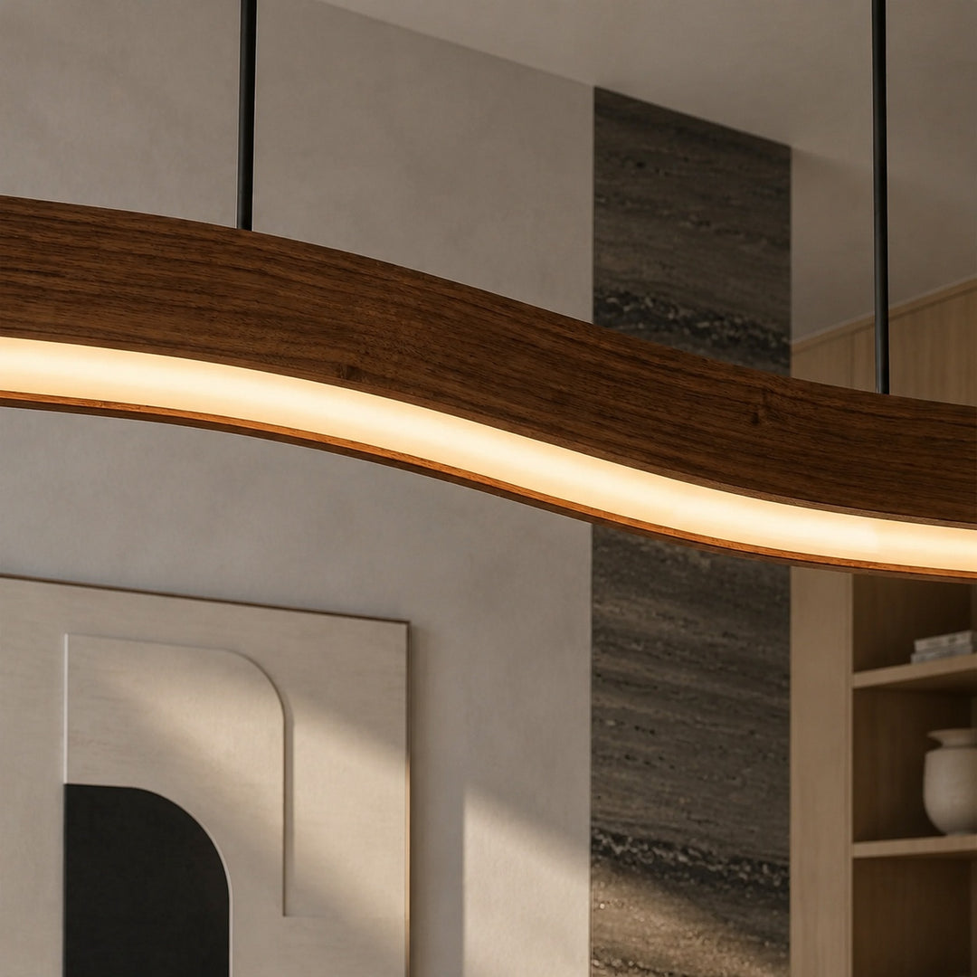 Modern Pendant Light Adjustable Hanging Design Wood Finish Dimmable LED for Kitchen Island