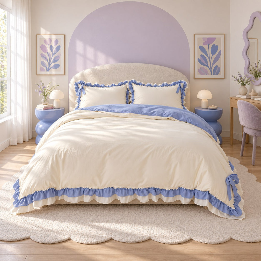 Kawaii Princess Bedding Set Full Queen Size Cotton Duvet Cover Flat Sheet Pillow Cases