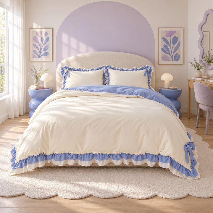 Kawaii Princess Bedding Set Full Queen Size Cotton Duvet Cover Flat Sheet Pillow Cases