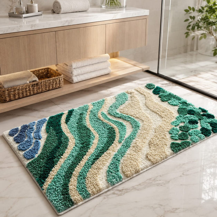 Modern Wavy Bath Mat Microfiber Non-Slip Absorbent Bathroom Mat for Shower Entryway