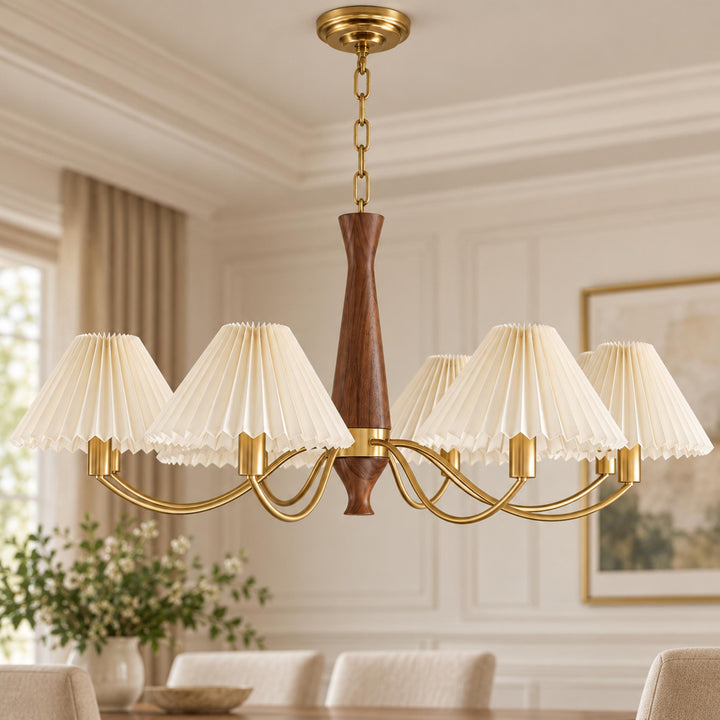 Modern Chandelier Ceiling Light Adjustable Hanging Metal Frame Pleated Shade Dimmable