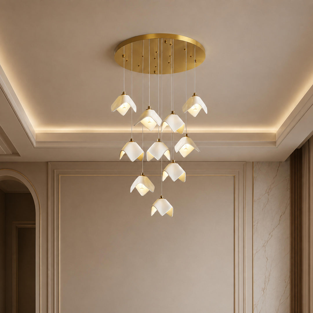Modern Chandelier Ceiling Light Adjustable Gold Metal and Ceramic LED Fixture 7 to 64 Bulbs