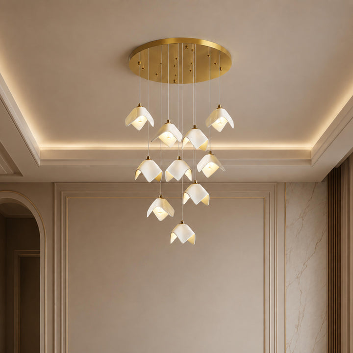 Modern Chandelier Ceiling Light Adjustable Gold Metal and Ceramic LED Fixture 7 to 64 Bulbs