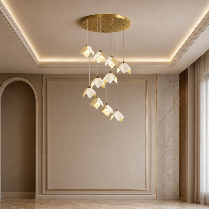 Modern Chandelier Ceiling Light Adjustable Gold Metal and Ceramic LED Fixture 7 to 64 Bulbs