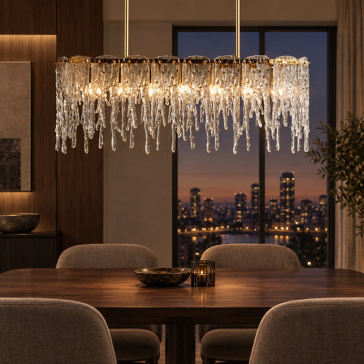 Modern Chandelier Adjustable Hanging Light Fixture Gold Metal Frame Seven Light Capacity