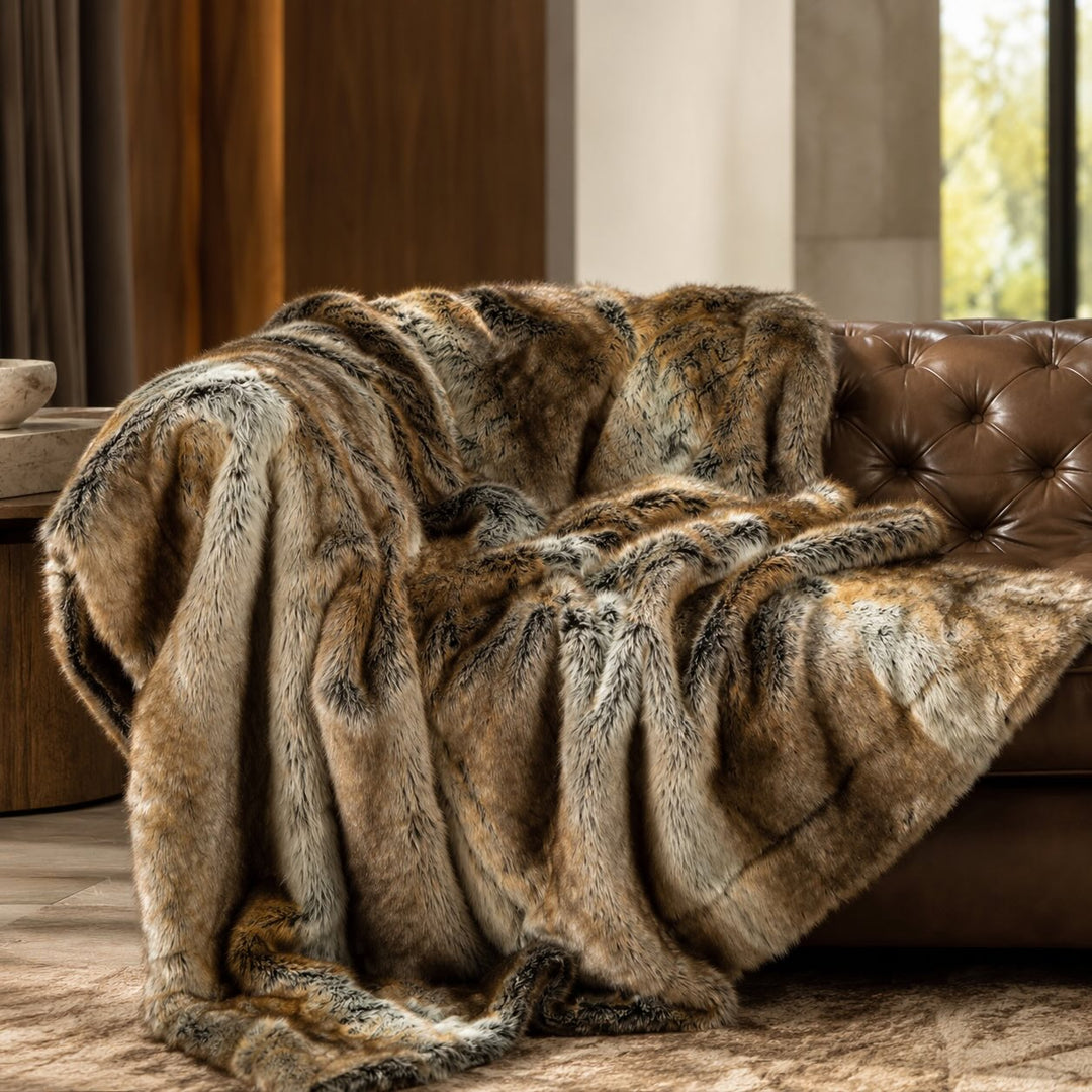 Soft Plush Faux Fur Throw Blanket Cozy Decorative Bedding for Sofa and Bed 50 x 60 Inches