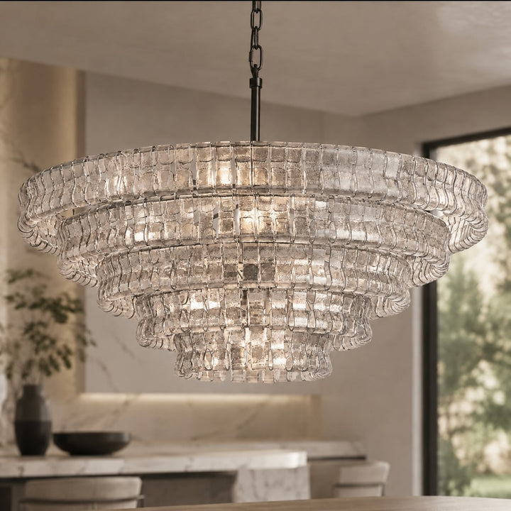 Modern Chandelier Light Adjustable Hanging Glass Steel 6 Bulb Dimmable Indoor Fixture