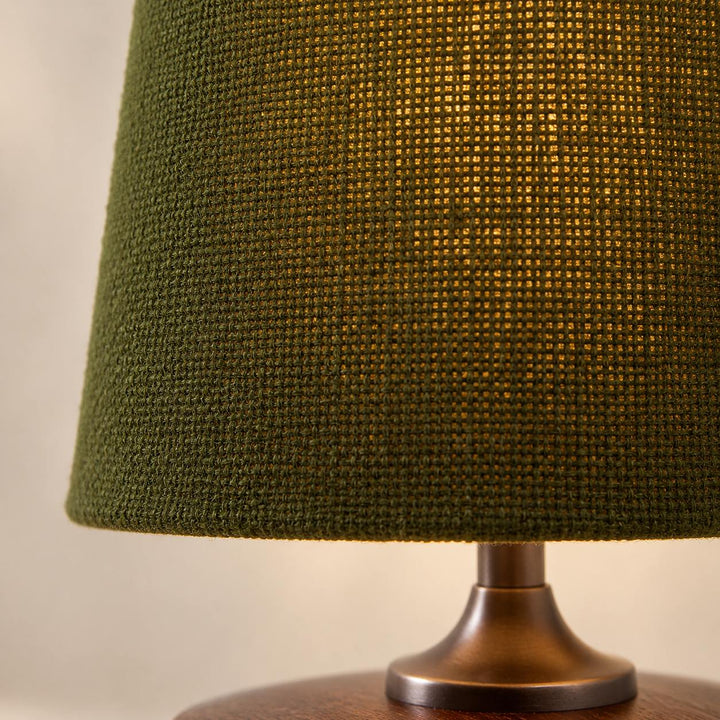 Modern Table Lamp with Tapered Fabric Shade and Walnut Wood Base Dimmable Plug-in Design