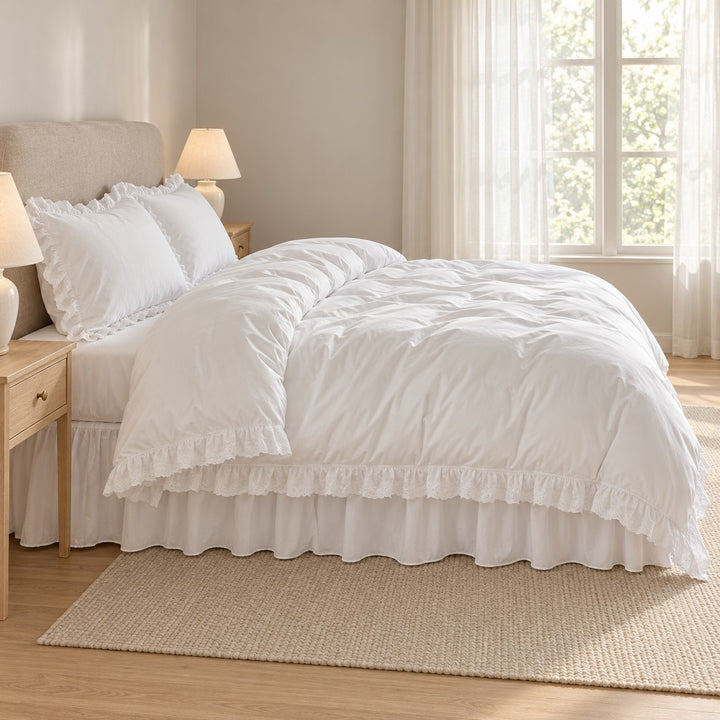 Modern Ruffle Lace Bedding Set with Elastic Skirt Bed Sheet and Soft Polyester Material