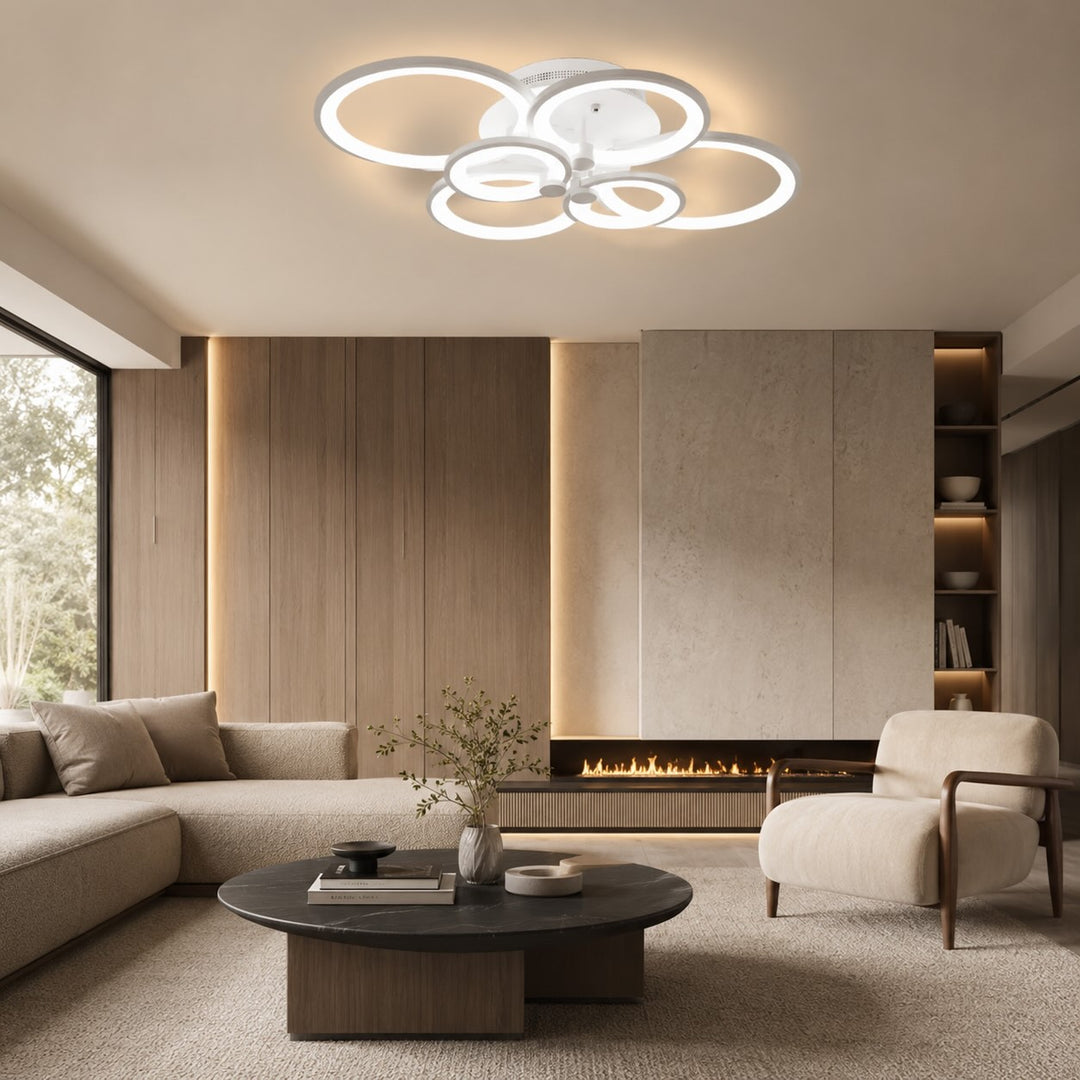 Modern Multi Ring Flush Mount Ceiling Light Metal Acrylic LED Dimmable Adjustable
