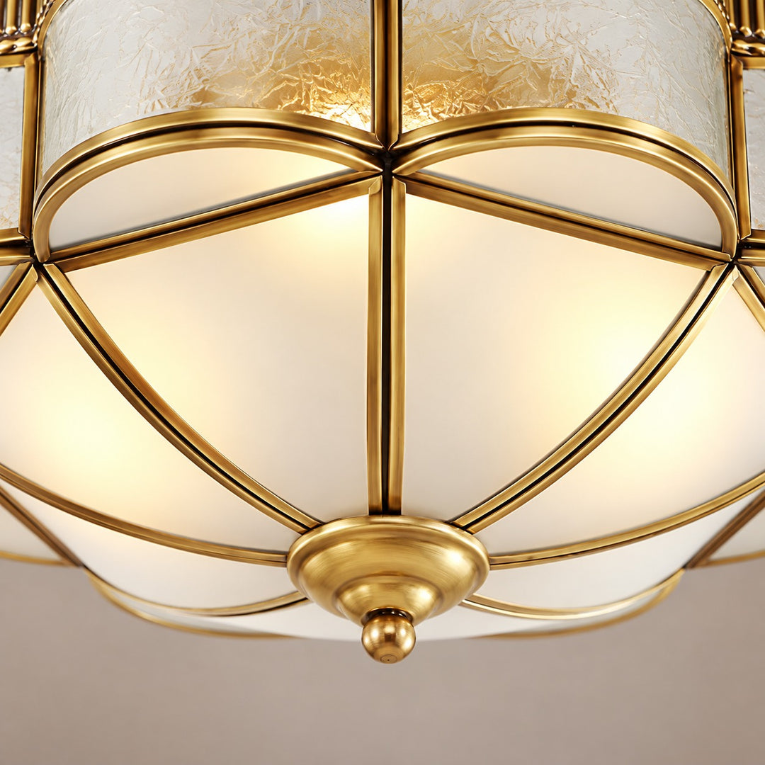 Modern Brass Flush Mount Ceiling Light with Frosted Glass Shade LED Compatible for Indoor Use