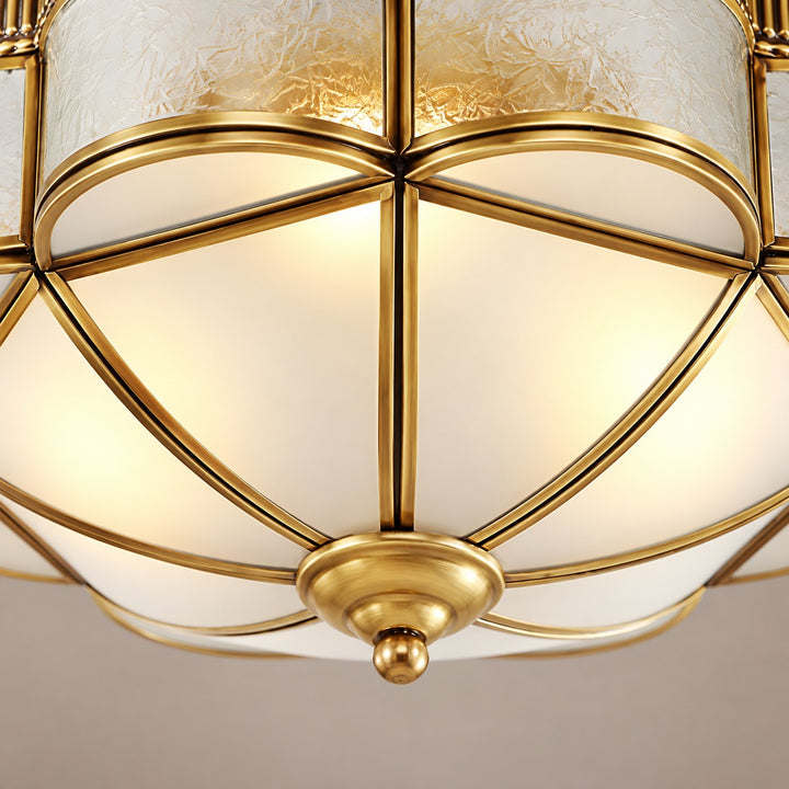 Modern Brass Flush Mount Ceiling Light with Frosted Glass Shade LED Compatible for Indoor Use
