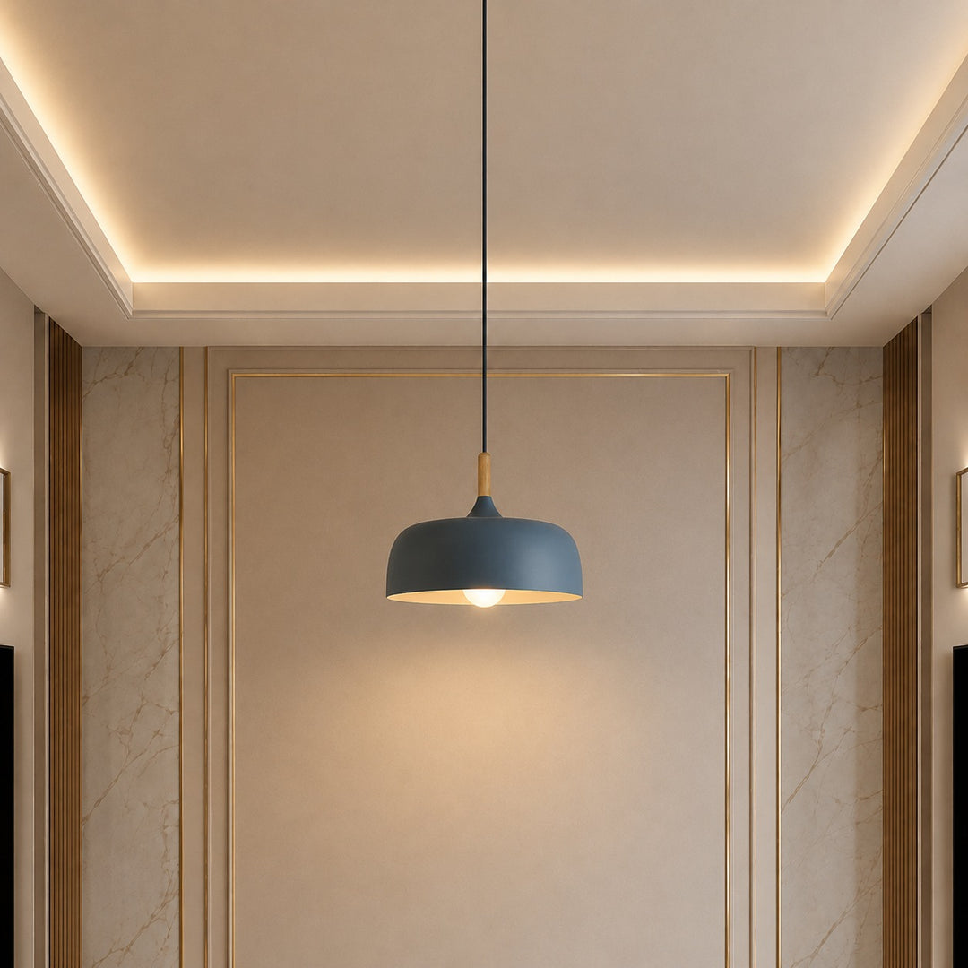 Modern Black Pendant Light Adjustable Hanging Lamp Zinc Alloy and Wood for Kitchen Pendant Lighting