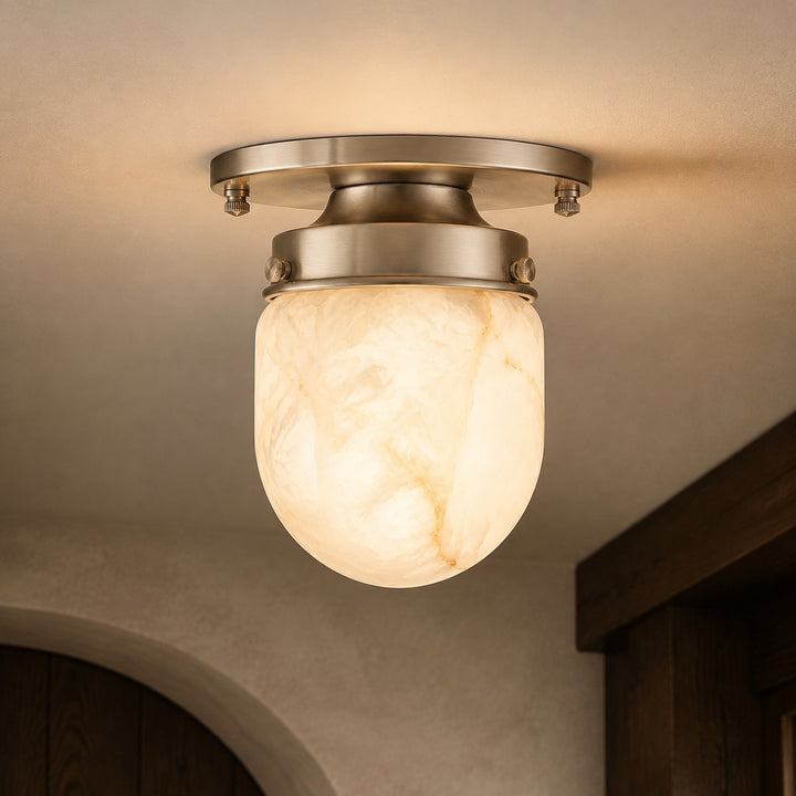 Modern Natural Alabaster Stone Flush Mount Ceiling Light – Brass, Nickel & Black