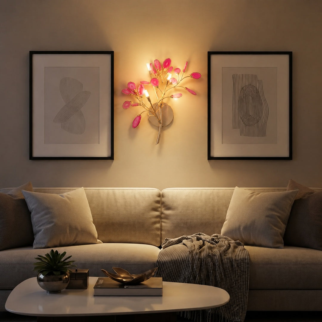 Contemporary Agate Wall Light Metal Fixture Wall Mounted Unique Natural Stone Design LED Indoor Use