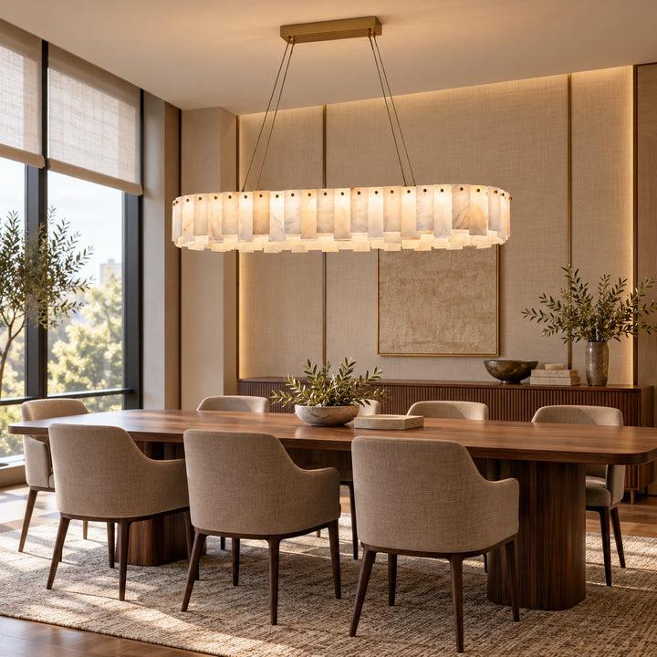 Modern Chandelier Light Ceiling Mounted Alabaster Glass with LED Illumination for Dining Room