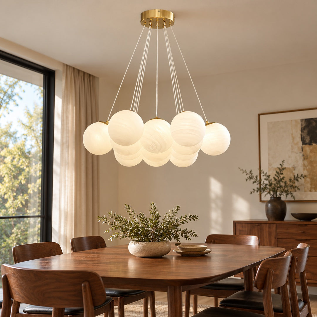 Modern Glass Chandelier Ceiling Light Hanging Metal Frame LED Compatible for Elegant Illumination