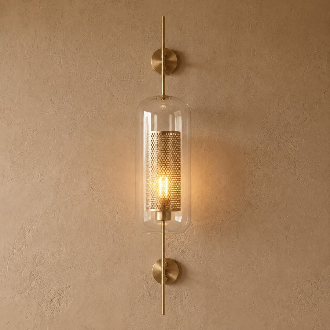 Modern Wall Light Clear Glass Wall Mounted Brass Dimmable LED Fixture Warm Glow