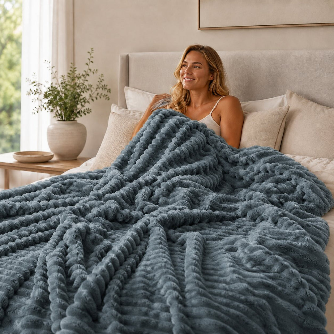 Soft Striped Throw Blanket Charcoal Grey Fleece Material Warm Cozy Design