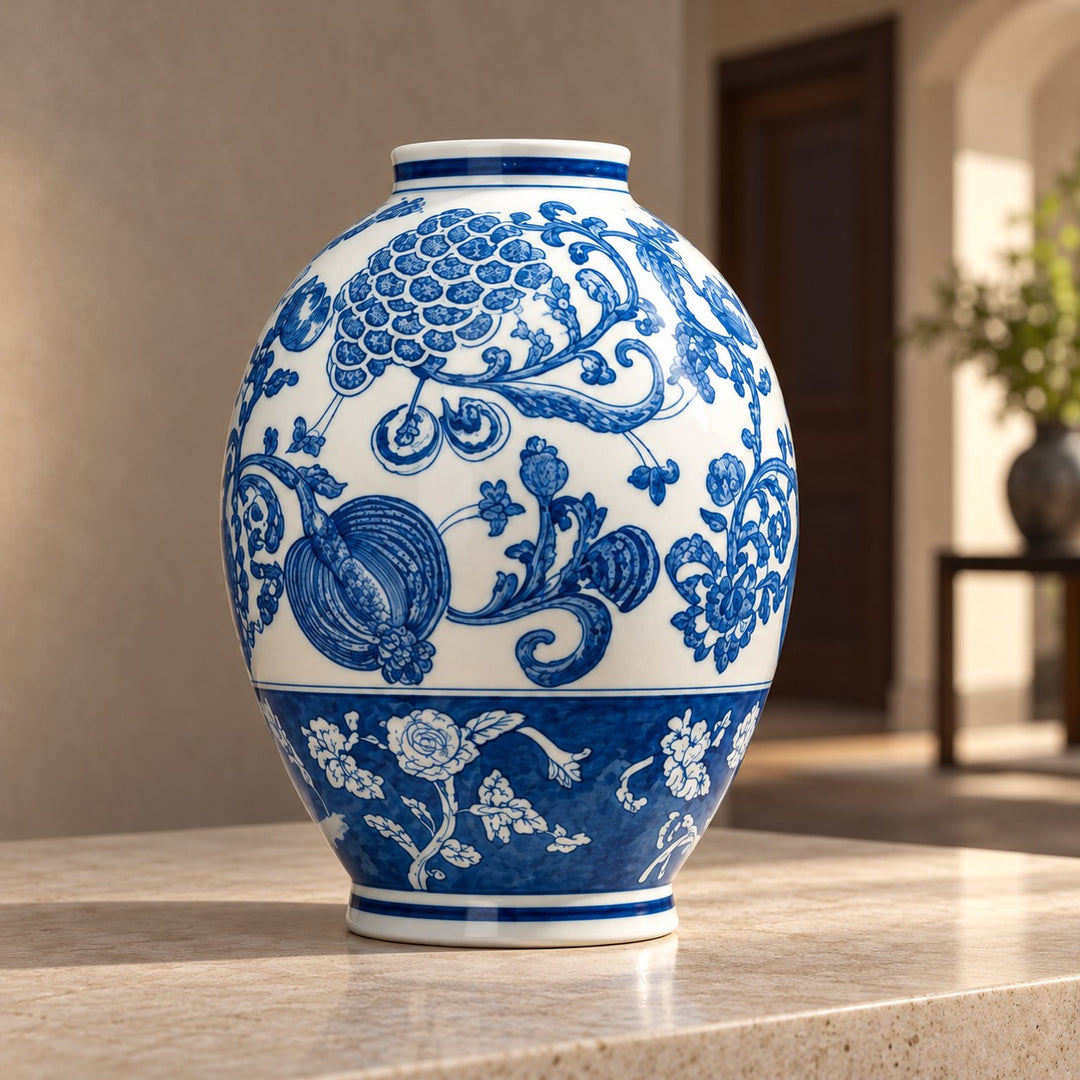 Modern Ginger Jar Porcelain Vase Hand-Decorated Blue and White Floral Design 27.5cm