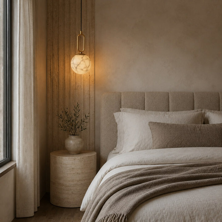 Modern Alabaster Pendant Light Hanging Fixture Adjustable LED Warm Light 13.8 for Kitchen Dining