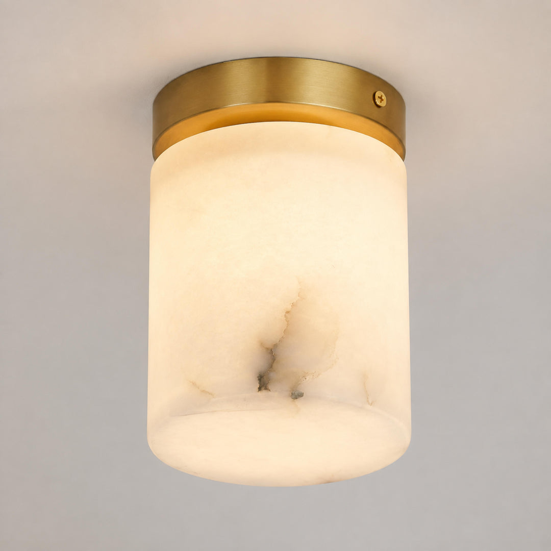 Natural Alabaster Flush Mount Ceiling Light – Modern Brass Finish
