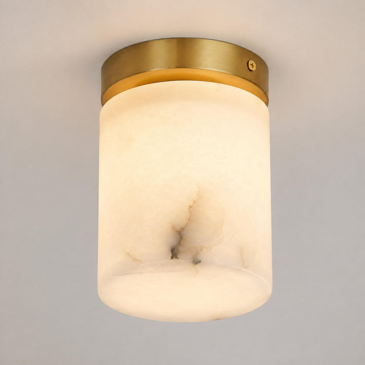 Natural Alabaster Flush Mount Ceiling Light – Modern Brass Finish