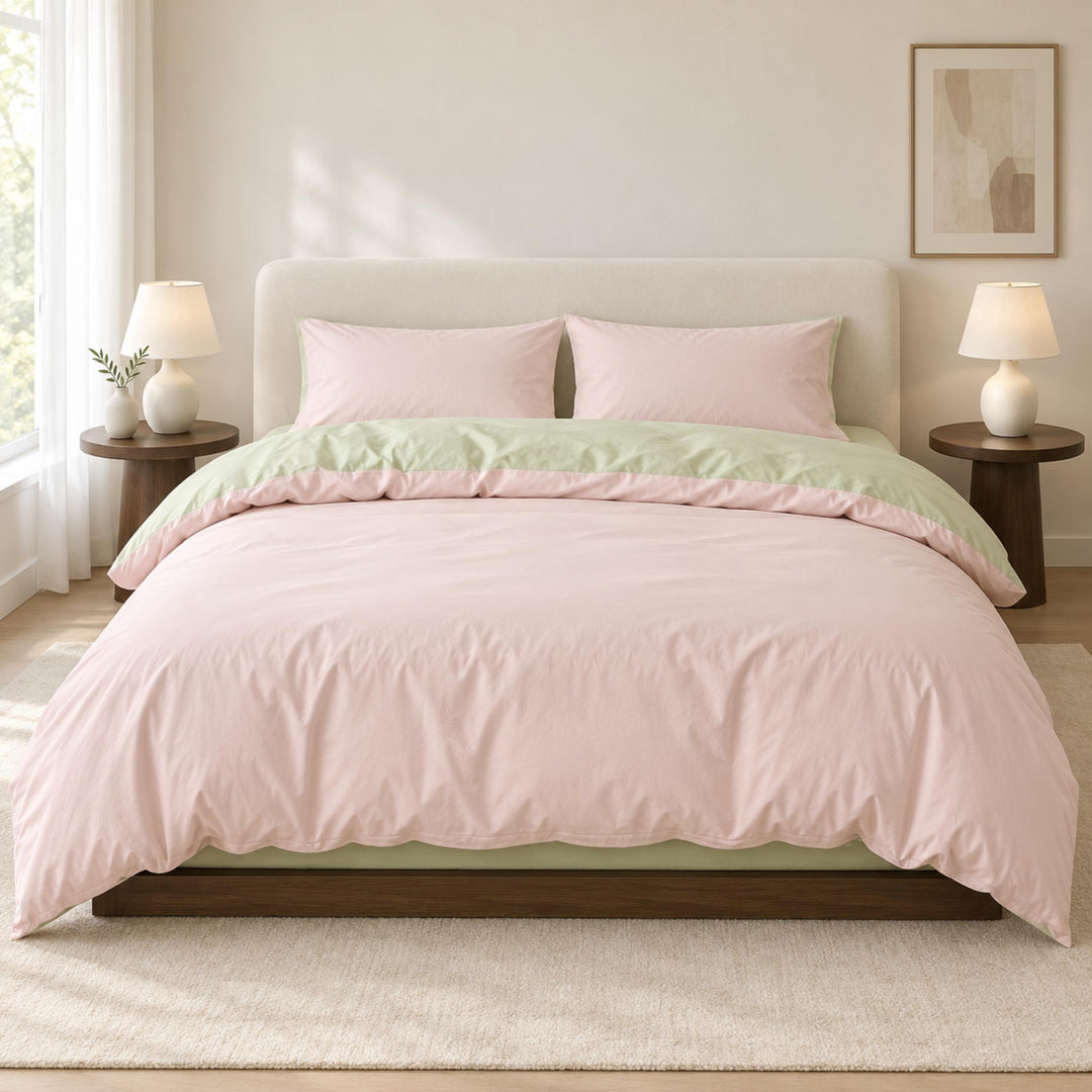 Reversible Cotton Bedding Set with Duvet Cover and Pillowcases Lightweight Breathable Design