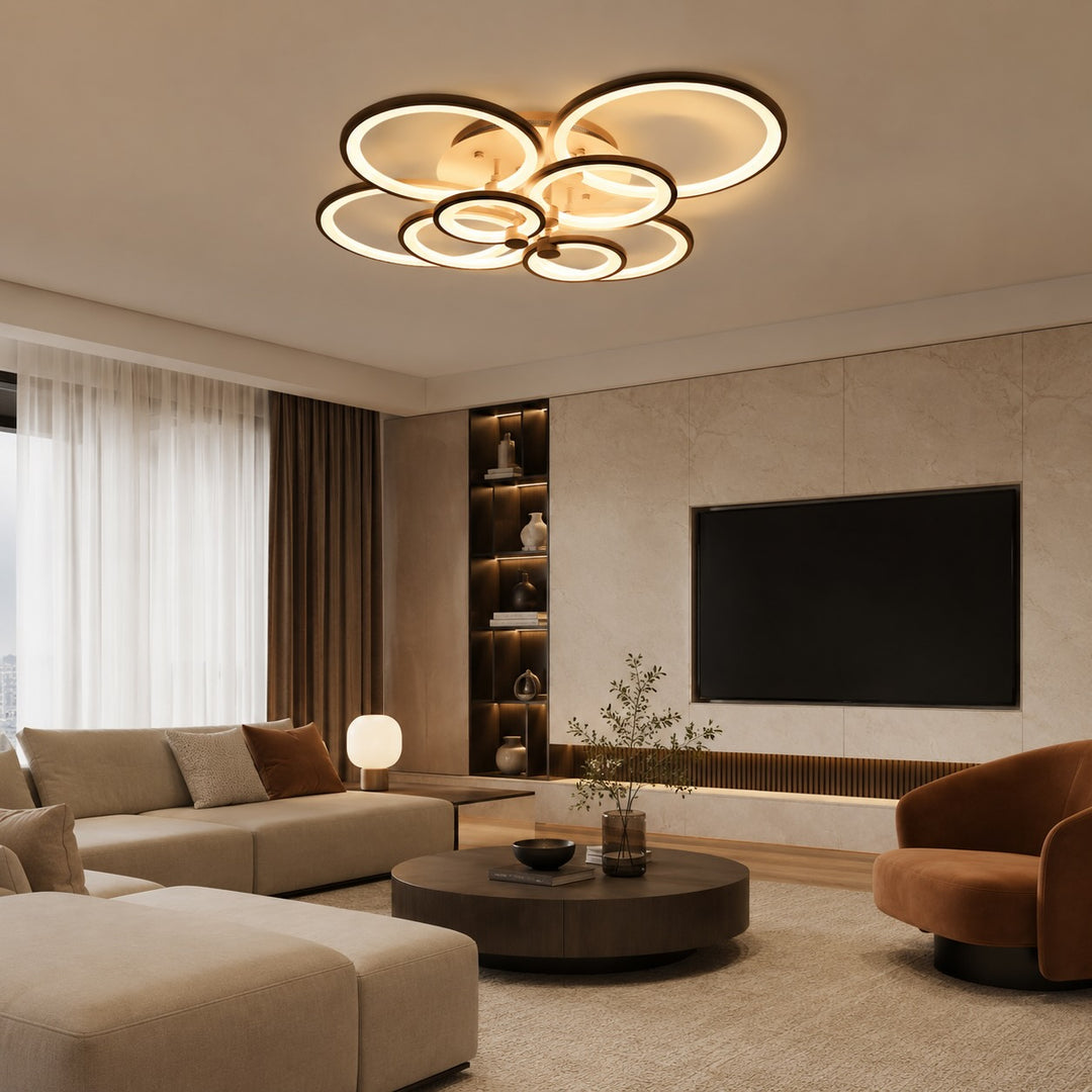 Modern Multi Ring Flush Mount Ceiling Light Metal Acrylic LED Dimmable Adjustable