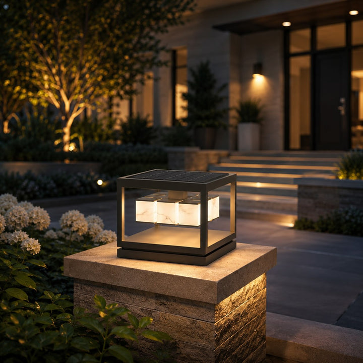 Solar Powered Modern Square Outdoor Garden Lights Waterproof Stainless Steel LED Deck Light