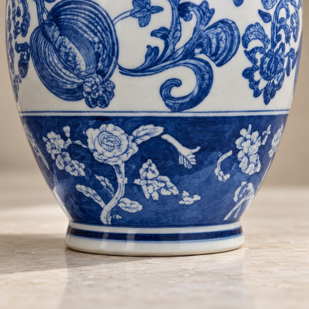 Modern Ginger Jar Porcelain Vase Hand-Decorated Blue and White Floral Design 27.5cm
