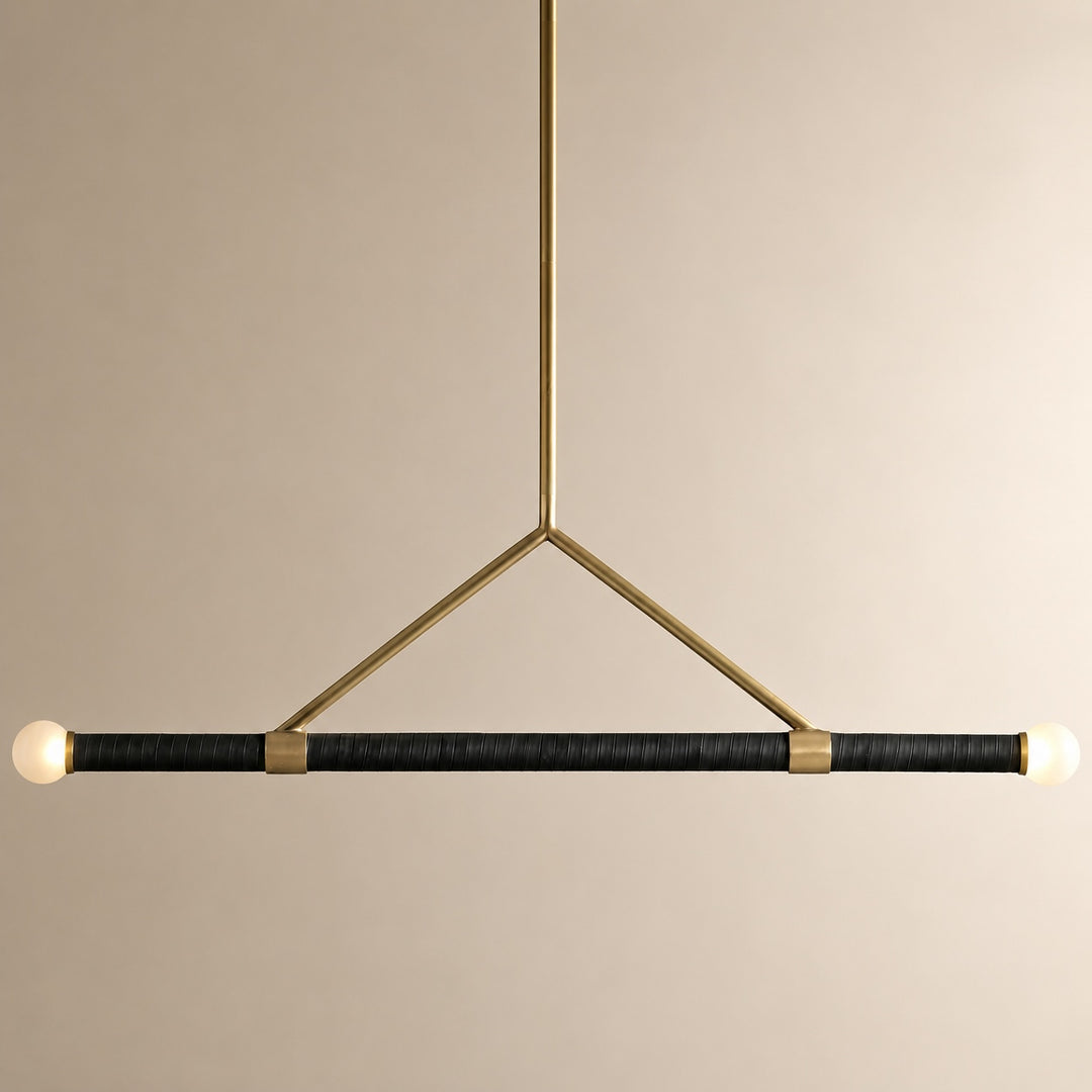 Modern Brass Black Linear Pendant Light Hanging Fixture with Frosted Globe Bulbs
