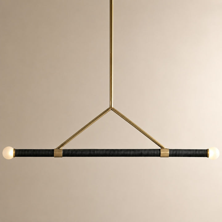 Modern Brass Black Linear Pendant Light Hanging Fixture with Frosted Globe Bulbs