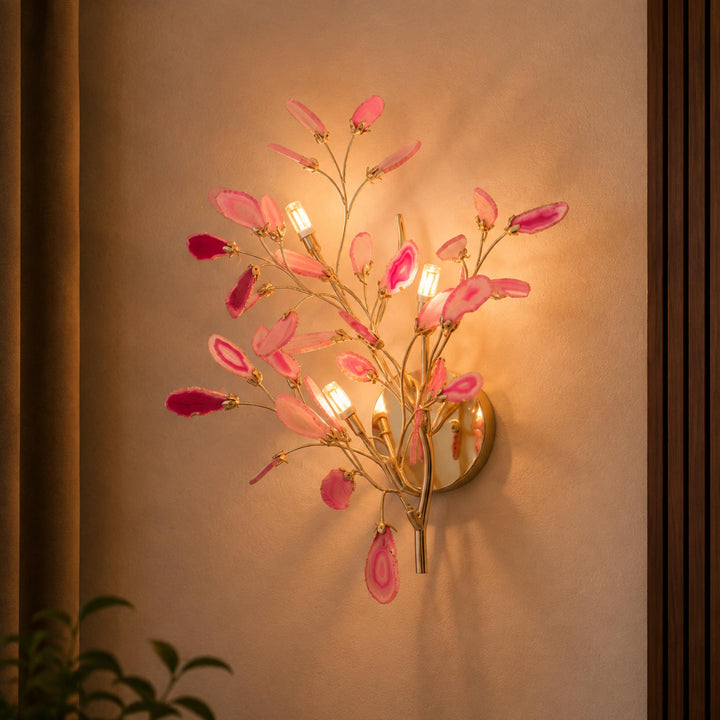 Contemporary Agate Wall Light Metal Fixture Wall Mounted Unique Natural Stone Design LED Indoor Use