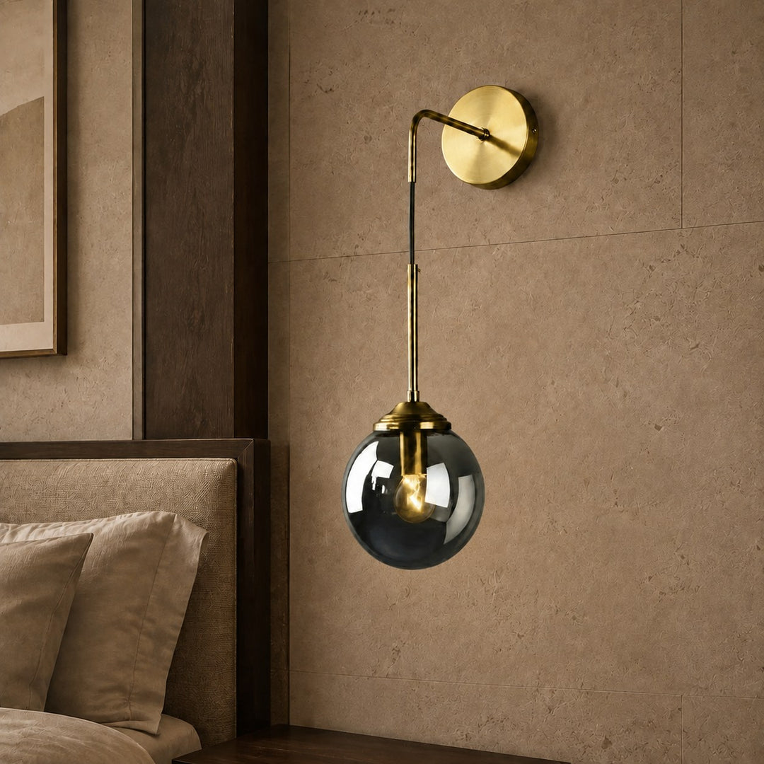 Modern Minimalist Wall Sconce Lighting Wall Mounted Glass Shade Metal Detailing LED Compatible