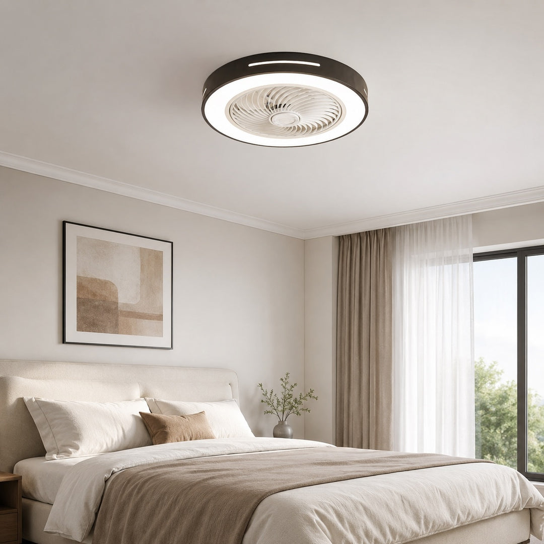 Modern Bladeless Ceiling Fan with Lights Flush Mount Iron Adjustable LED 72W for Home