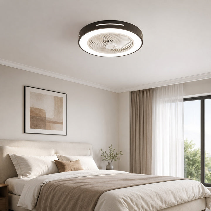 Modern Bladeless Ceiling Fan with Lights Flush Mount Iron Adjustable LED 72W for Home