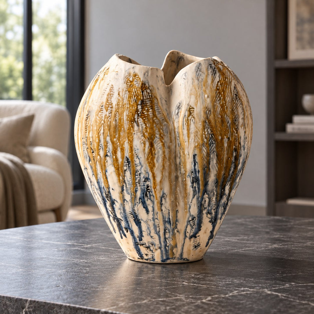 Handcrafted Earth-Tone Ceramic Vase Sculptural Design Decorative Vessel for Floral Arrangements 30cm