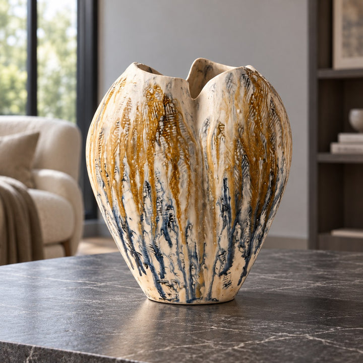 Handcrafted Earth-Tone Ceramic Vase Sculptural Design Decorative Vessel for Floral Arrangements 30cm
