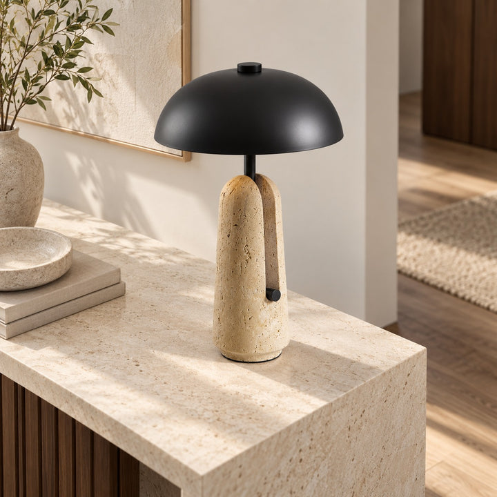 Contemporary Table Lamp with Adjustable Metal Shade and Travertine or Marble Base for Elegant Interiors