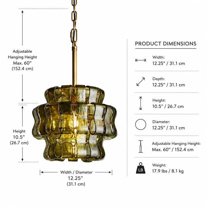 Modern Green Tiered Glass Pendant Light Hanging Brass Fixture Adjustable Height for Dining Room Kitchen Island