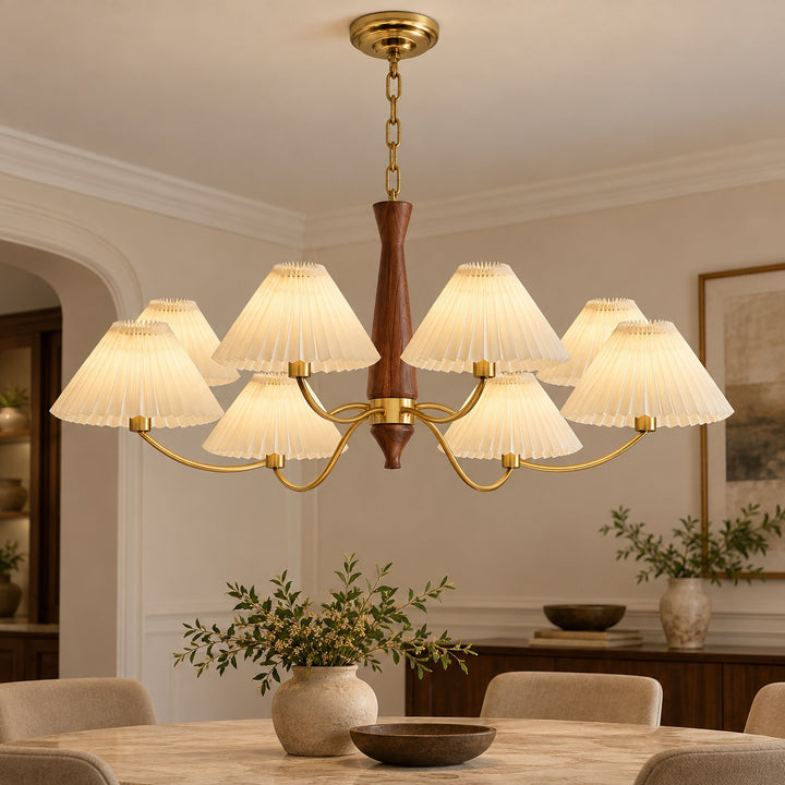 Modern Chandelier Ceiling Light Adjustable Hanging Metal Frame Pleated Shade Dimmable